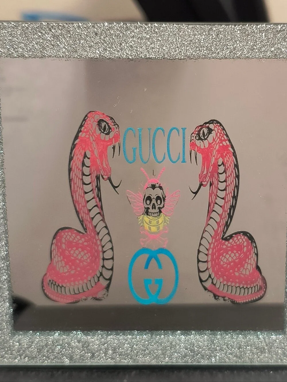 Luxury Pink Snake Logo Wall Desk Mirror